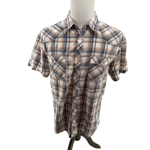 Bullhead Western Plaid Pearl Snap Mens Short Sleeve Shirt Size Large - Picture 1 of 7